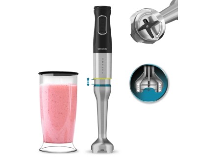 Cecotec Katana 12 Jar B Batidora de Mano - Potencia de 1200W - Cuchillas de Titanio - Funcion Oscilante - 21 Velocidades - Campana Antisalpicaduras - Funcion Turbo - Vaso de 800ml con Tapa - Color Negro