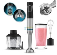 Cecotec Katana 15 Chop Batidora de Mano - 1500W - Funcion Oscilante - Cuchillas de Titanio - 21 Velocidades - Campana Antisalpicaduras - Vaso 800ml - Libre de BPA - Accesorios - Funcion Turbo - Color Negro