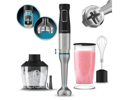 Cecotec Katana 15 Chop Batidora de Mano - 1500W - Funcion Oscilante - Cuchillas de Titanio - 21 Velocidades - Campana Antisalpicaduras - Vaso 800ml - Libre de BPA - Accesorios - Funcion Turbo - Color Negro