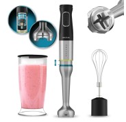 Cecotec Katana 15 Cream Batidora de Mano - Potencia de 1500W - Funcion Oscilante - Cuchillas de Titanio - 21 Velocidades - Campana Antisalpicaduras - Vaso 800ml con Tapa - Funcion Turbo - Color Negro