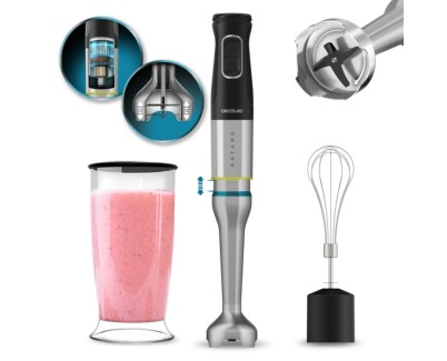 Cecotec Katana 15 Cream Batidora de Mano - Potencia de 1500W - Funcion Oscilante - Cuchillas de Titanio - 21 Velocidades - Campana Antisalpicaduras - Vaso 800ml con Tapa - Funcion Turbo - Color Negro