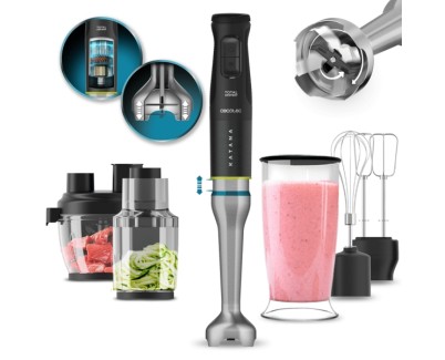 Cecotec Katana 15 TotalDestroy Full Batidora de Mano - 1500W - Cuchillas de Titanio Efecto Tijera - Funcion Oscilante - 21 Velocidades - Campana Antisalpicaduras - Turbo - Color Negro