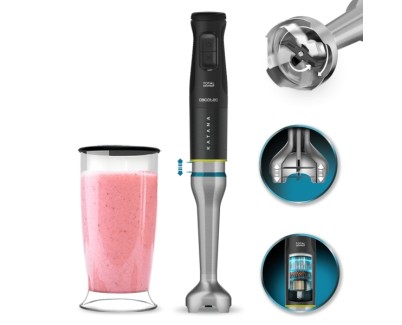 Cecotec Katana 15 TotalDestroy Jar Batidora de Mano - 1500W - Cuchillas de Titanio Efecto Tijera - Funcion Oscilante - 21 Velocidades - Campana Antisalpicaduras - Vaso 800ml con Tapa - Turbo - Color Negro