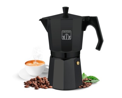 Cecotec Moklassic 600 Cafetera Italiana para 6 Tazas - Aluminio Fundido - Apta para Todas las Superficies - Apto para Lavavajillas - Junta de Silicona - Valvula de Seguridad - Color Negro