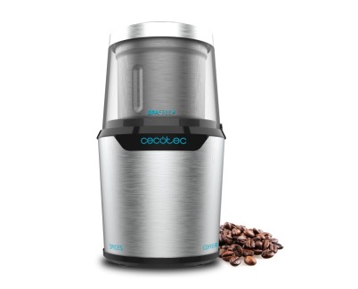 Cecotec Molinillo de Cafe y Especias Titanmill 300 Duoclean Molinillo de Cafe y Especias - 300W - Capacidad 90g - Vaso para Triturar - Cuchillas Recubiertas de Titanio - Color Acero