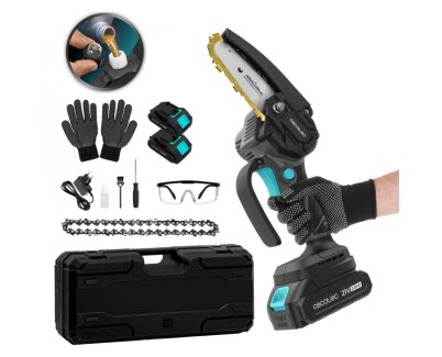 Cecotec MontanaForce 4000 Hand Sierra de Podar Inalambrica - 400W - 2 Baterias 21V 2Ah - Incluye Accesorios - Engrasador de Cadena - Maletin - Color Gris Oscuro