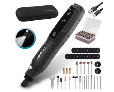 Cecotec Multihand One Detail Multiherramienta Rotativa Inalambrica - Bateria de 3.7V - Velocidad Ajustable hasta 18000rpm - Estuche - Luz LED - 74 Accesorios. - Color Negro