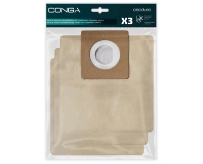 Cecotec Pack de 3 Bolsas de Recambio para Conga Powerbag 4000 XL - Alta Capacidad de Filtracion - Faciles de Instalar - Material Resistente - Mantiene la Succion Eficiente - Color Marron