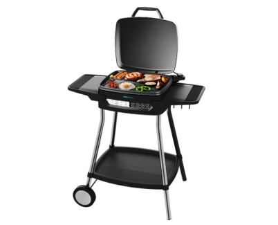 Cecotec PerfectCountry 2000 EasyMove Barbacoa Electrica - 2000W - Antiadherente - Tapa Abatible y Regulable - Bandeja Recogegrasas - Patas de Acero - Asa de Tacto Frio - Color Negro