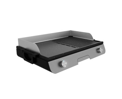 Cecotec PerfectRoast 3000 Barbacoa Electrica de Sobremesa - 3000W - Grill y Plancha - Placa Extraible Antiadherente - Control de Temperatura Independiente - Bandeja Recogegrasas - Color Negro y Gris