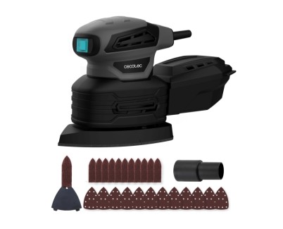 Cecotec PerfectSurface 180 Delta Lijadora Orbital - 180W - 28.000 Vibraciones por Minuto - Cable 3m - Incluye Accesorios - Conector para Aspiradora - Deposito de Polvo - Color Gris Oscuro