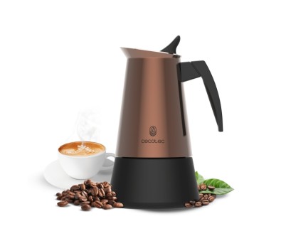 Cecotec Piccolina 200 Cafetera Italiana para 2 Tazas - Acero Inoxidable - Apta para Placas Electricas, Vitroceramicas y Gas - Valvula de Seguridad - Mango Ergonomico - Color Cobre