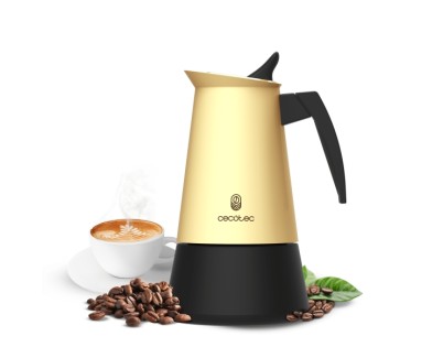 Cecotec Piccolina 400 Cafetera Italiana para 4 Tazas - Acero Inoxidable - Apta para Placas Electricas, Vitroceramicas y Gas - Junta de Silicona Hermetica - Valvula de Seguridad - Color Amarillo