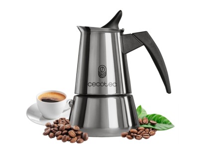Cecotec Piccolina 400 Cafetera Italiana para 4 Tazas - Capacidad 200ml - Apta para Todo Tipo de Cocinas - Mango Ergonomico y Termoresistente - Acero Inoxidable