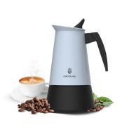 Cecotec Piccolina 900 Cafetera Italiana para 9 Tazas - Acero Inoxidable - Apta para Gas, Electrica y Vitro - Junta Hermetica de Silicona - Mango Ergonomico - Valvula de Seguridad - Color Azul Claro