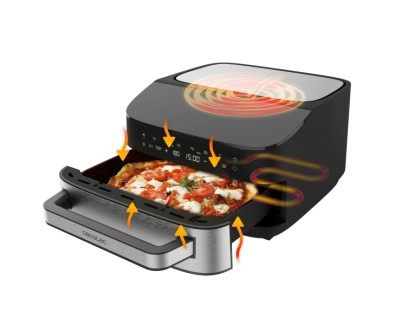 Cecotec PizzaandFry 7000 Horno Electrico para Pizzas hasta 33cm - 1350W - Calentamiento Rapido y Uniforme - Pantalla Tactil Digital - 8 Programas - Rango de 40 a 230&deg;C - Piedra - Color Negro
