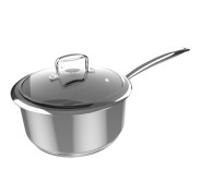 Cecotec Polka Classy Cazo de 16cm de Diametro - Acero Inoxidable 18/10 - Capacidad de 1.3L - Antiadherente - Compatible con Induccion - Tapa de Cristal Templado - Mango Remachado - Horno hasta 230°C