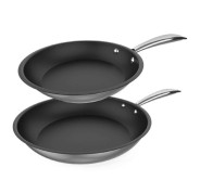 Cecotec Polka Classy Steel Pack de 2 Sartenes de 20 y 24cm - Acero Inoxidable - Fondo Difusor de Calor - Antiadherente - Compatible con Induccion - Mango Remachado - Apto Lavavajillas - Color Negro