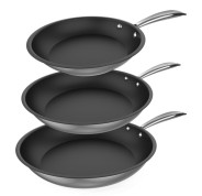 Cecotec Polka Classy Steel Pack de 3 Sartenes de 20, 24 y 28cm - Acero Inoxidable - Alta Durabilidad - Ideal para Diferentes Cocinas - Facil de Limpiar - Resistente - Color Negro