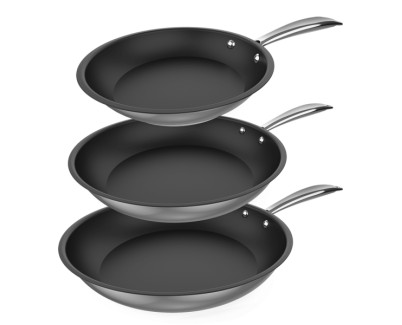Cecotec Polka Classy Steel Pack de 3 Sartenes de 20, 24 y 28cm - Acero Inoxidable - Alta Durabilidad - Ideal para Diferentes Cocinas - Facil de Limpiar - Resistente - Color Negro
