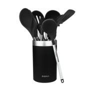 Cecotec Polka Exclusive Wood and Rock Pack de 9 Utensilios de Cocina - Incluye Soporte - Materiales Silicona y Acero - Resistente hasta 220°C - Libre de BPA - Silicona Antiadherente - Color Negro