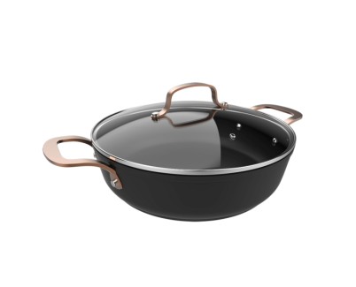 Cecotec Polka Fantasy 28 Low Pot Golden Olla Baja de 28cm de Alumino Forjado - Capacidad de 4.1L - Antiadherente - Apto para Lavavajillas - Soporta hasta 230&ordm;C - Tapa de Cristal Templado - Color Negro