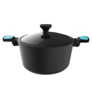 Cecotec Polka Platinum Thunder Cacerola de Aluminio Forjado de 28cm - Revestimiento Antiadherente - Compatible con Induccion - Construccion en 6 Capas - Libre de PFOA - Color Negro y Azul