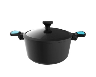 Cecotec Polka Platinum Thunder Cacerola de Aluminio Forjado de 28cm - Revestimiento Antiadherente - Compatible con Induccion - Construccion en 6 Capas - Libre de PFOA - Color Negro y Azul