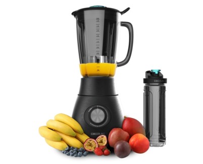 Cecotec Power Black Titanium 1800 Go Batidora de Vaso - Potencia de 1800W - Cuchilla de Titanio - Jarra de Vidrio 1.8L - 5 Velocidades - Incluye Botella Portatil - Funcion Turbo - Color Negro