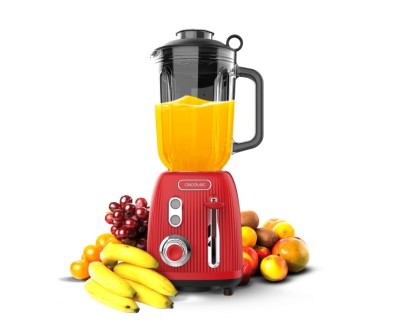 Cecotec Power Black Titanium RetroRed Batidora de Vaso - Potencia 1200W - Capacidad Jarra 1.5L - Velocidad Ajustable - Estilo Retro - Cuchillas Recubiertas de Titanio - Color Rojo