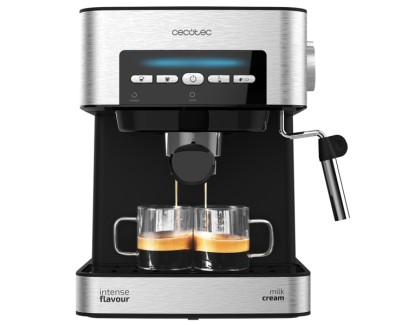Cecotec Power Espresso 20 Matic Cafetera Espresso con Vaporizador - Capacidad 1.5L - Presion 20bar - Deposito de 1.5L - Acero Inoxidable - Vaporizador - Calientatazas - Color Negro y Plateado