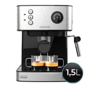 Cecotec Power Espresso 20 Professionale Cafetera Espresso con Vaporizador - Capacidad 1.5L - Presion 20bar - Deposito de 1.5L - Acero Inoxidable - Vaporizador - Calientatazas - Color Negro y Plateado