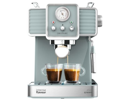 Cecotec Power Espresso 20 Tradizionale Cafetera Espresso - 1350W - 20bar - Manometro - Vaporizador Orientable - Capacidad 1.5L - Estilo Vintage - Acero Inoxidable - Color Menta