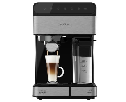Cecotec Power Instant-ccino 20 Cafetera Espresso - 1350W - Calientatazas - Presion 20bar - Deposito de 1.4L - Acabados en Acero Inoxidable - Tanque de Leche - Termoblock - Color Negro y Plateado
