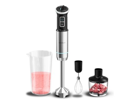 Cecotec Power Neutron 1100MAX Cream and Crrush Batidora de Mano - 1100W - Cuchillas de Titanio - Campana Antisalpicaduras - Velocidad Ajustable - Acople Rapido y Seguro - Turbo - Color Negro