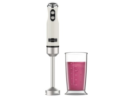 Cecotec Power RetroBeige 1200MAX Batidora de Mano - Potencia 1200W - Vaso de 0.5L - Velocidad Ajustable - Apto para Lavavajillas - Cuchillas Recubiertas de Titanio - Color Beige