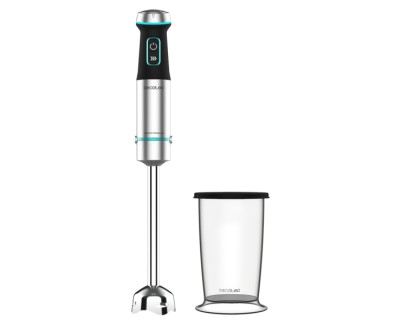 Cecotec Power TitanBlack 1200 XL Batidora de Mano - 1200W - 4 Cuchillas de Titanio en Cruz - Campana Antisalpicaduras - Velocidad Ajustable - Vaso 800ml - Funcion Turbo - 6.8x6.8x48cm - Color Negro