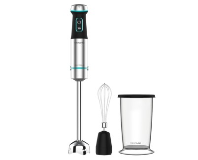 Cecotec Power TitanBlack 1200 XL Cream Batidora de Mano - 1200W - 4 Cuchillas de Titanio en Cruz - Campana Antisalpicaduras - Velocidad Ajustable - Vaso 800ml - Montaclaras - 6.8x6.8x48cm - Color Negro