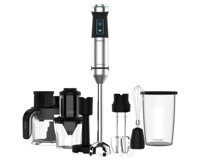 Cecotec Power TitanBlack 1500 XL TotalMix Batidora de Mano - 1500W - Cuchillas de Titanio - Campana Antisalpicaduras - Velocidad Ajustable - Incluye Accesorios Variados - Funcion Turbo - Color Negro