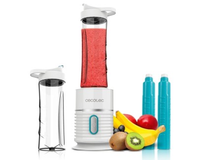 Cecotec Power Titanium 500 EasyGo Batidora de Vaso Portatil - 500W - Ergonomico - Apto para Lavavajillas - Tubos Refrigeradores - Base Antideslizante - Cuchillas Recubiertas de Titanio - Color Blanco