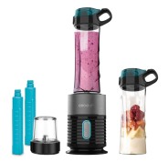Cecotec Power Titanium Fresh and Go Batidora de Vaso - 650W -  2 Vasos de 600ml - Tubos Refrigeradores Incluidos - 4 Cuchillas Recubiertas de Titanio - Picahielos - Color Negro y Gris