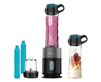 Cecotec Power Titanium Fresh and Go Batidora de Vaso - 650W - &nbsp;2 Vasos de 600ml - Tubos Refrigeradores Incluidos - 4 Cuchillas Recubiertas de Titanio - Picahielos - Color Negro y Gris