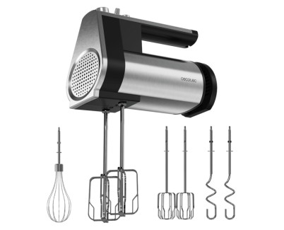 Cecotec PowerTwist 500 Full Steel Batidora de Varillas - Potencia 500W - Velocidad Ajustable - Incluye Accesorios - Ergonomico - Acero Inoxidable - Funcion Turbo - Color Negro y Plateado