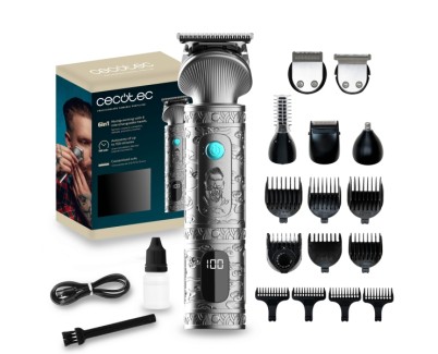 Cecotec PrecisionCare Samurai Profiling Afeitadora Recortadora 6 en 1 con Base - Autonomia 170min - Incluye Accesorios - Cuchillas Acero Inoxidable - Cabezales Incluidos - Incluye Peines Guia - Color Gris