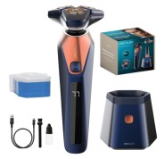 Cecotec PrecisionCare Saphire Pro Afeitadora Rotativa con Base Autolimpieza - Autonomia hasta 90min - Cuchillas de Titanio - Varias Velocidades - Liquido de Autolimpieza - IPX7 - Color Negro