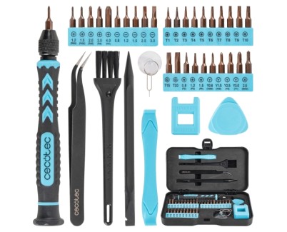 Cecotec PrecissionGyro 100 Set Destornillador de Precision - 39 Piezas - Incluye Accesorios - Color Negro y Azul