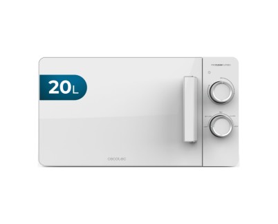 Cecotec Proclean 3020 Flatbed Microondas sin Plato - Potencia de 700W - Capacidad 20L - Revestimiento Ceramico - Temporizador 30min - Tecnologia 3Dwave Envolvente - Elegante - Color Blanco