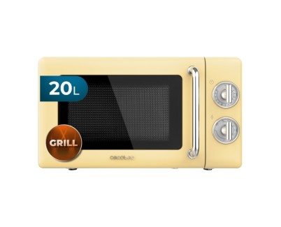 Cecotec Proclean 3110 Retro Yellow Microondas con Grill - 700W - Capacidad 20L - 6 Niveles - Estilo Vintage - Avisador Acustico - Color Amarillo Pastel