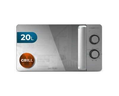 Cecotec Proclean 3160 Flatbed Mirror Microondas sin Plato - Potencia de 700W - Capacidad 20L - Grill 800W - Revestimiento Ceramico - Puerta de Espejo - Temporizador 30min - Acero Inoxidable