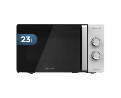 Cecotec ProClean 4010 Microondas - 700W - Capacidad 23L - Temporizador - Controles Manuales - 6 Niveles de Funcionamiento - Revestimiento Facil de Limpiar - 49.5x35.8x28.5cm - Color Negro y Plateado